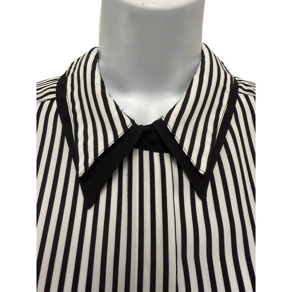 VTG Eva Laurel Women's SZ 16 Long Sleeve Black White Blouse Made USA Stripe - Picture 5 of 5